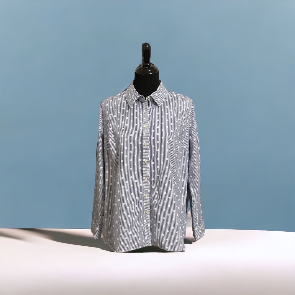 Talbots Blue Stripe Button Up Collar Long Sleeve Shirt Top (1X Petite)